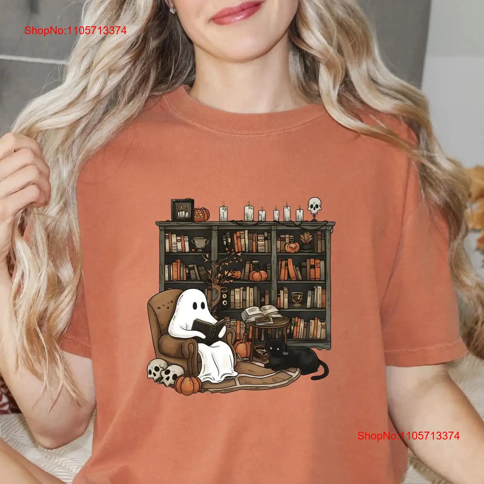 Vintage Fashion Library - Bookish GhosT T Shirt Spooky Library
