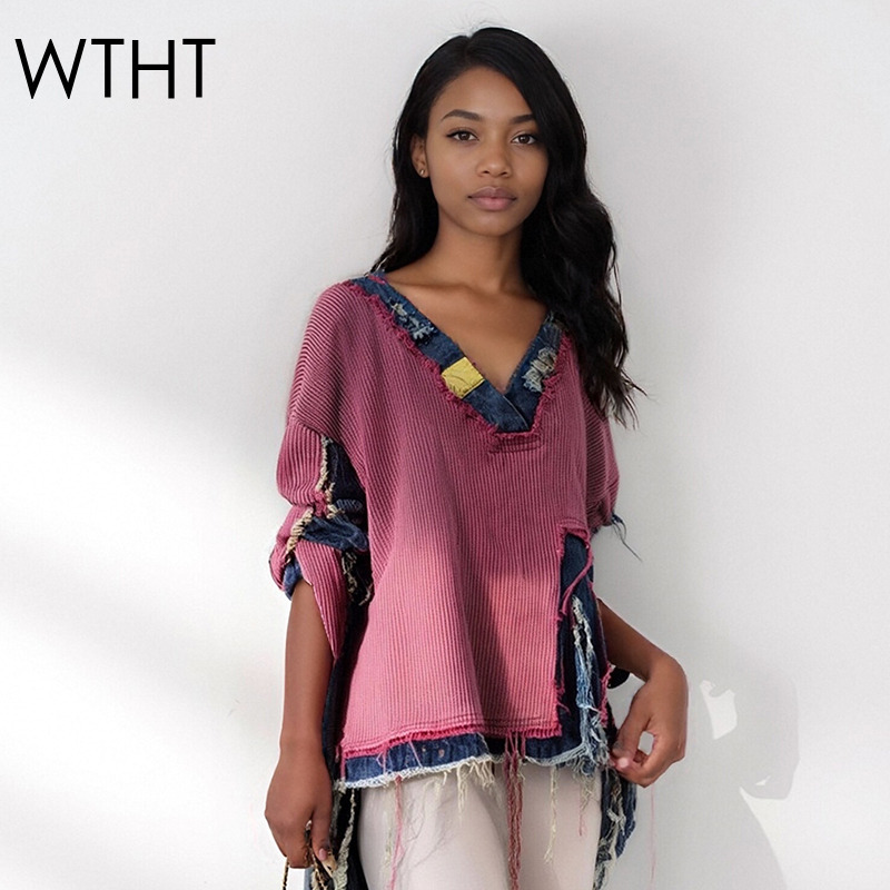 Vintage Fashion Influencer - WTHT Fashion Women's Spliced Denim Irregular
