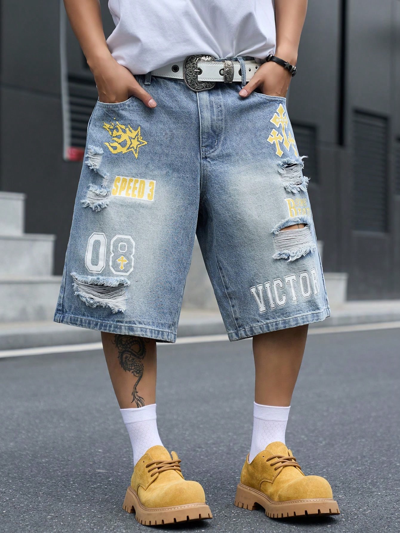 Vintage Fashion Jeans - Men's Loose Fit Denim Bermuda Shorts,