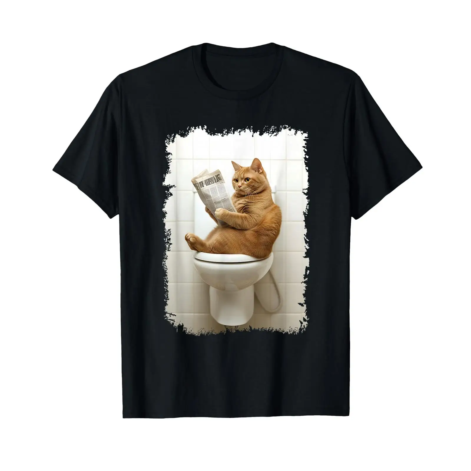 Funny Cat on Toilet with Newsp - Vintage Fashion Newspaper review and price