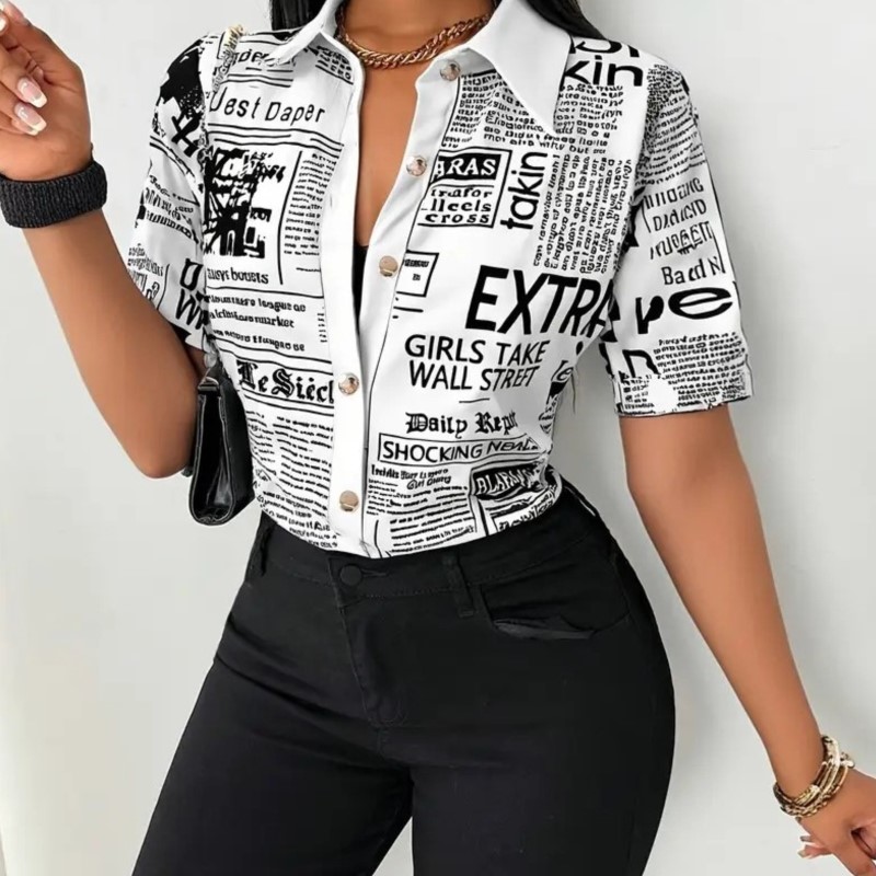 Women's Newspaper Print Shirt  - Vintage Fashion Newspaper review and price