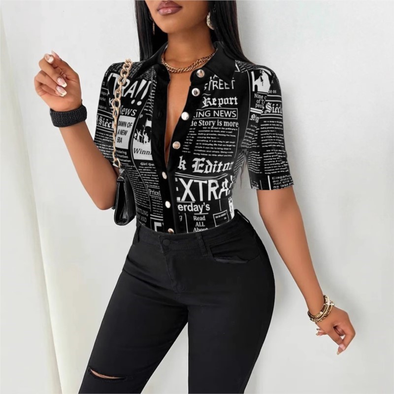 Women's Newspaper Print Shirt  - Vintage Fashion Newspaper review and price