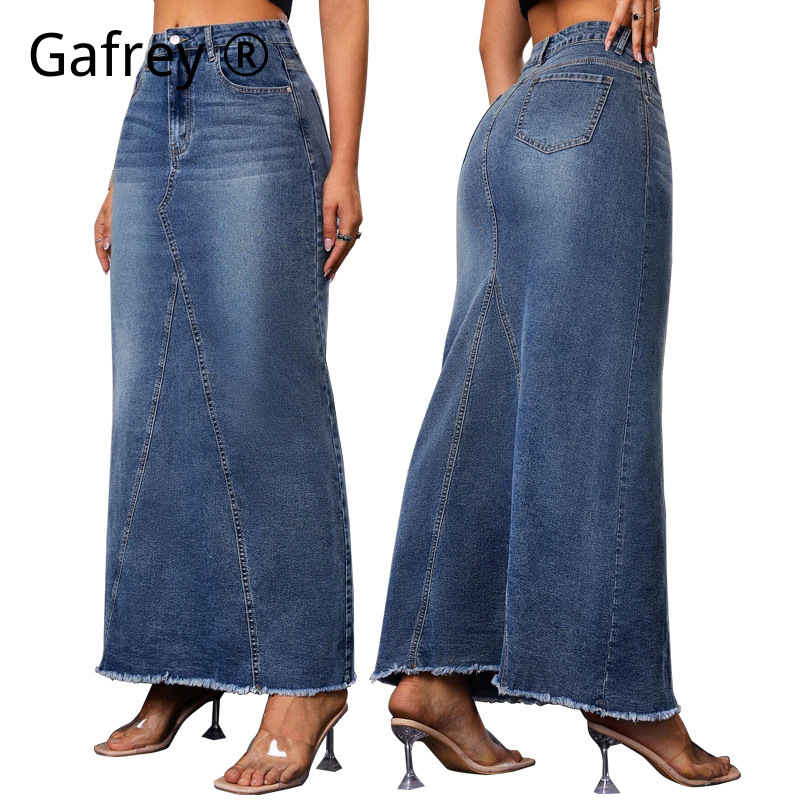 Women Denim Midi Skirt High Wa - Vintage Fashion Jeans review and price