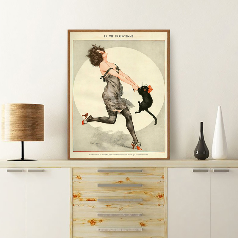 Woman and Black Cat Dancing Vi - Vintage Fashion Magazine Covers review and price