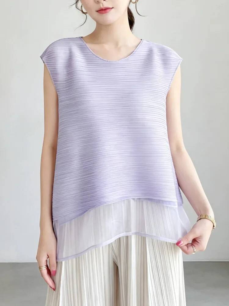 Fashion Mesh Patchwork Pleated - Vintage Fashion Build review and price