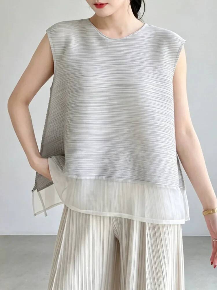 Fashion Mesh Patchwork Pleated - Vintage Fashion Build review and price