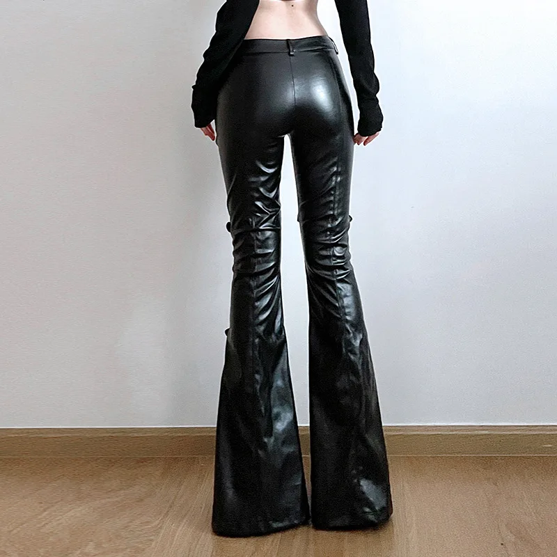 Women's PU Leather Flare Pants - Vintage Fashion Y2K review and price