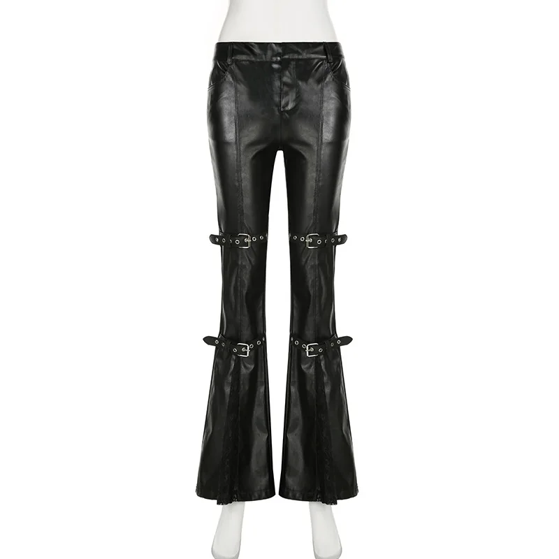 Women's PU Leather Flare Pants - Vintage Fashion Y2K review and price