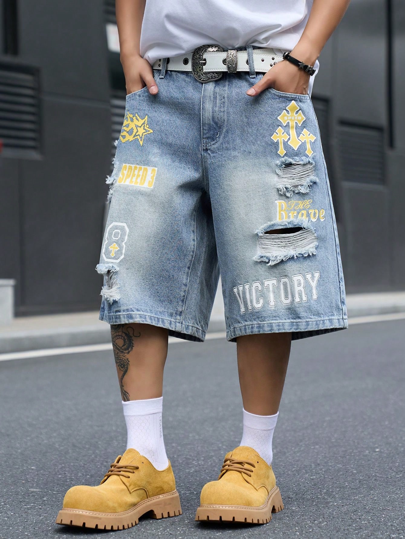 Men's Loose Fit Denim Bermuda  - Vintage Fashion Jeans review and price